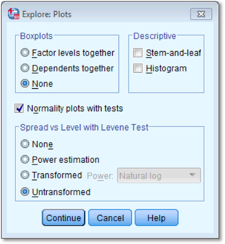 Dialog box for plots for the explore command