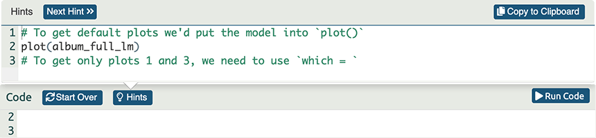 Each codebox has a hints or solution button that activates a popup window containing code and text to guide you through each exercise.